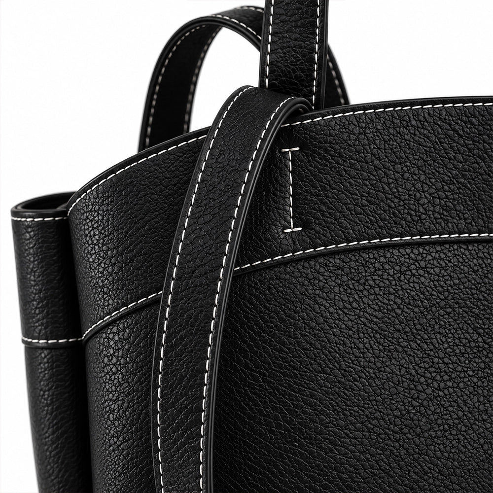 Détail du sac à main ANOMA noir GUVAE